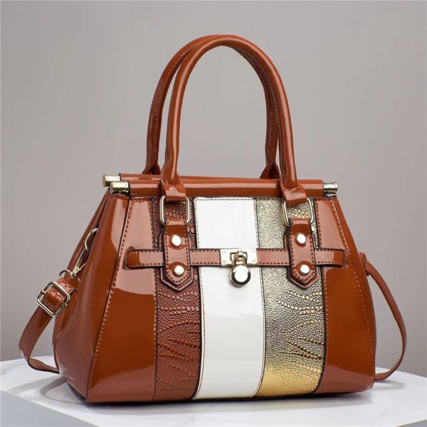 Vertical Stitching Bright Leather Lizard Pattern Large Capacity Shoulder Bag - Image 8