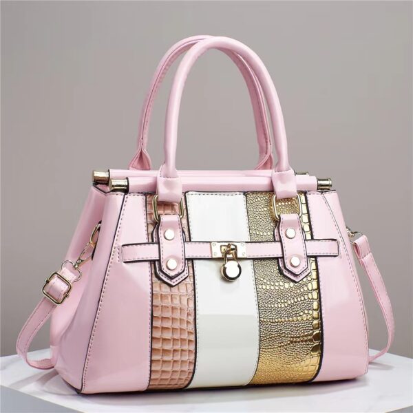 Vertical Stitching Bright Leather Lizard Pattern Large Capacity Shoulder Bag - Image 6