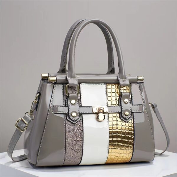 Vertical Stitching Bright Leather Lizard Pattern Large Capacity Shoulder Bag - Image 9