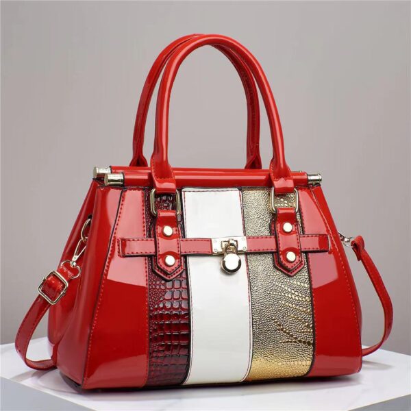 Vertical Stitching Bright Leather Lizard Pattern Large Capacity Shoulder Bag - Image 5
