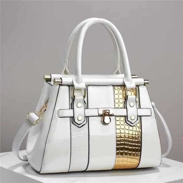 Vertical Stitching Bright Leather Lizard Pattern Large Capacity Shoulder Bag - Image 3