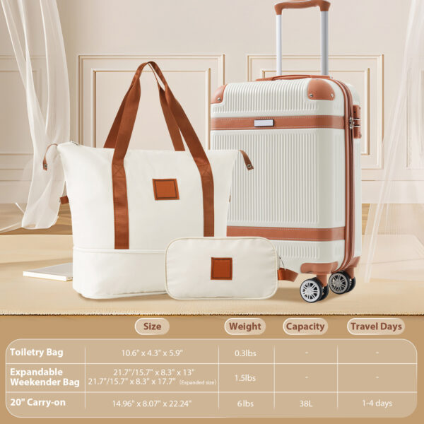 Hardshell Luggage Sets 3 Piece Carry-on Suitcase Double Spinner Wheels With TSA Lock - Image 2